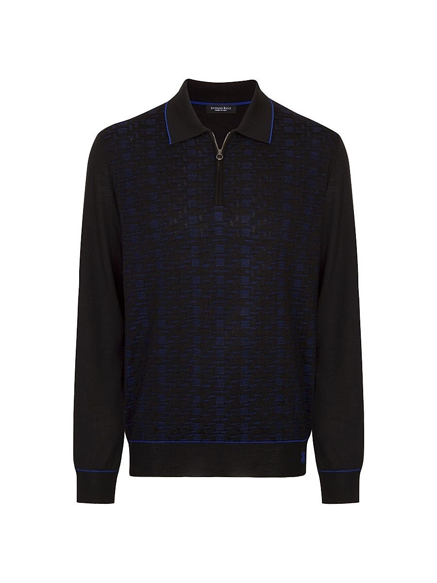 Men's Luxury Wool Polo Sweater - Black - Size 52