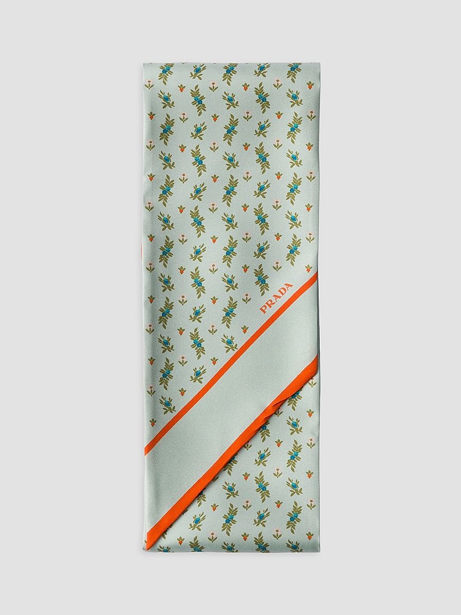 Women's Printed Silk Twill Skinny Scarf - Green