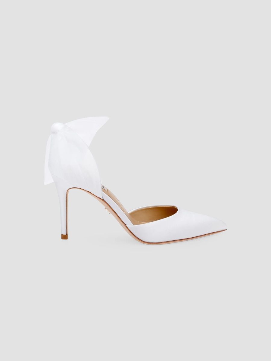 Badgley Mischka Women's Rosalie 85MM Tulle Bow Satin Pumps - White Satin - Size 11