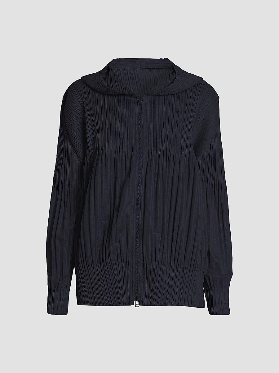 Women's Fluffy Basics Plissé Zip Hoodie - Black - Size Large