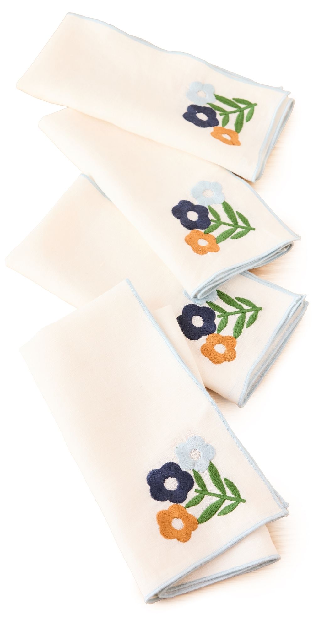 Misette Floral Embroidered Linen Napkins Set of 4 Floral/Dark Blue One Size