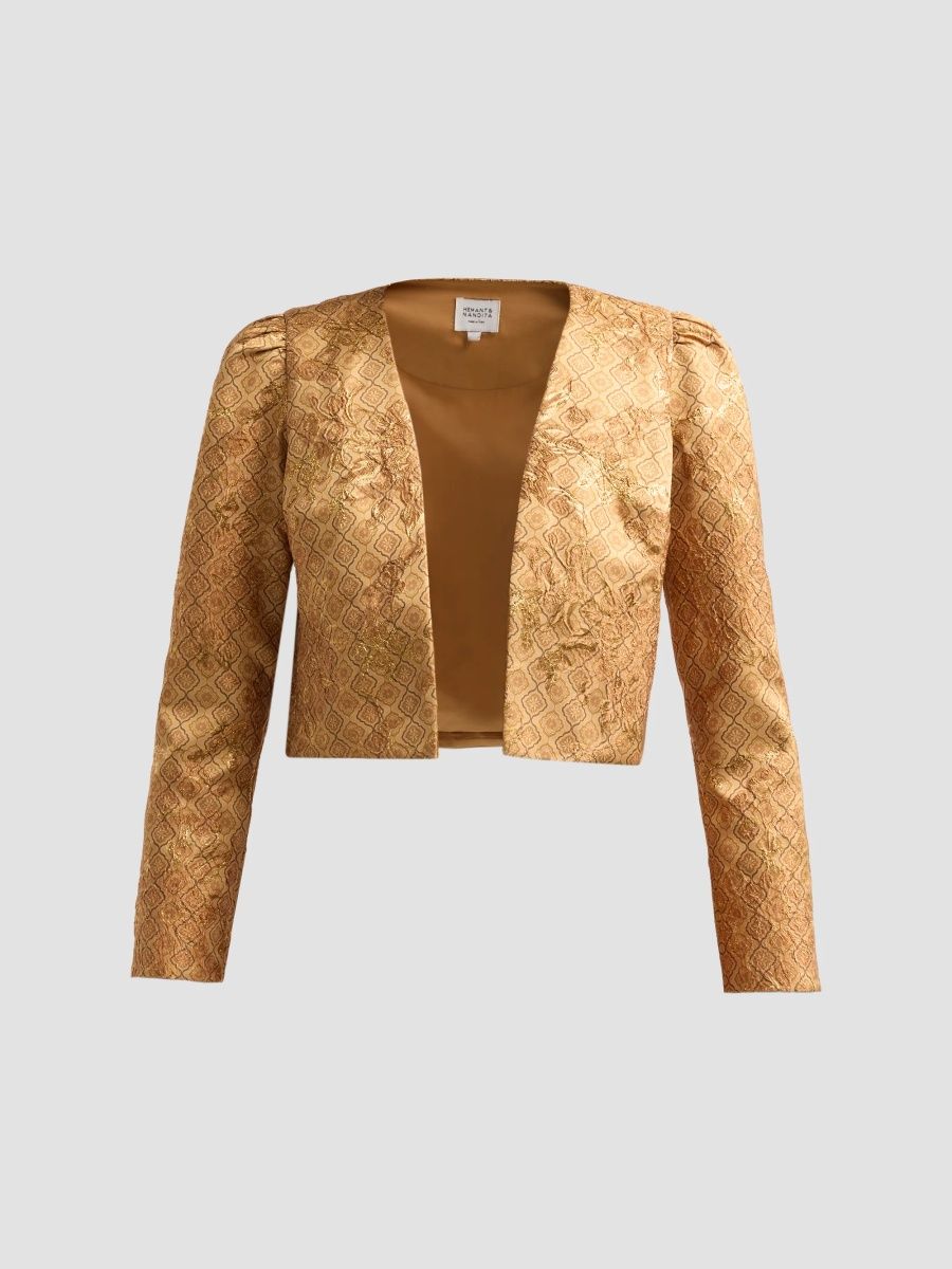 Hemant & Nandita Women's Jacquard Open-Front Crop Jacket - Mustard - Size XL