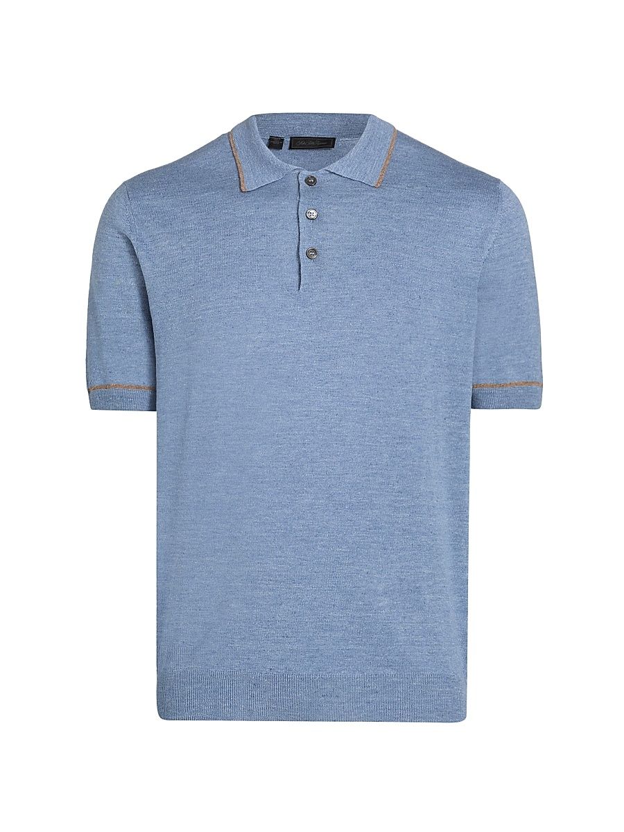 Men's COLLECTION Tipped Linen-Cotton Knit Polo Shirt - Azzurro - Size XXL