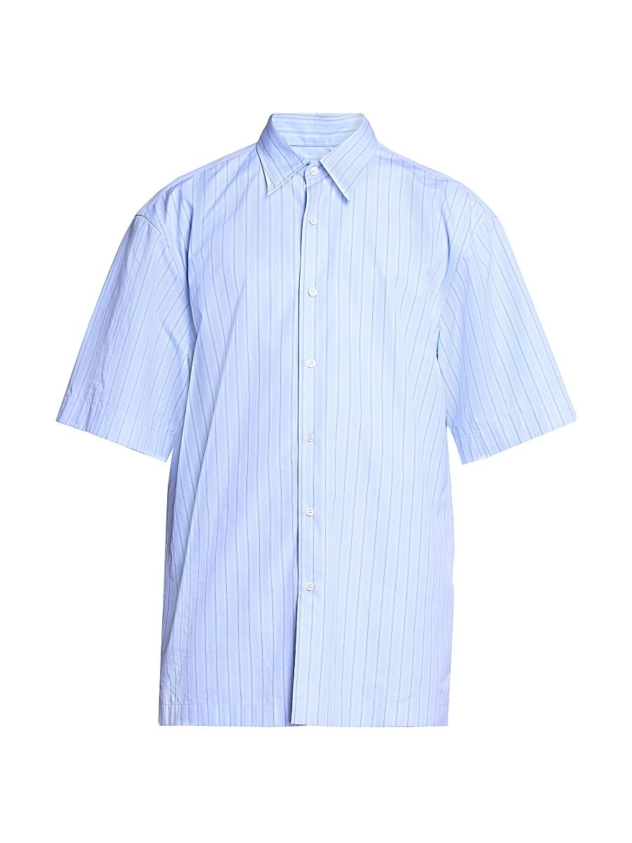 Men's Cassidy Striped Cotton Short-Sleeve Shirt - Light Blue - Size XL