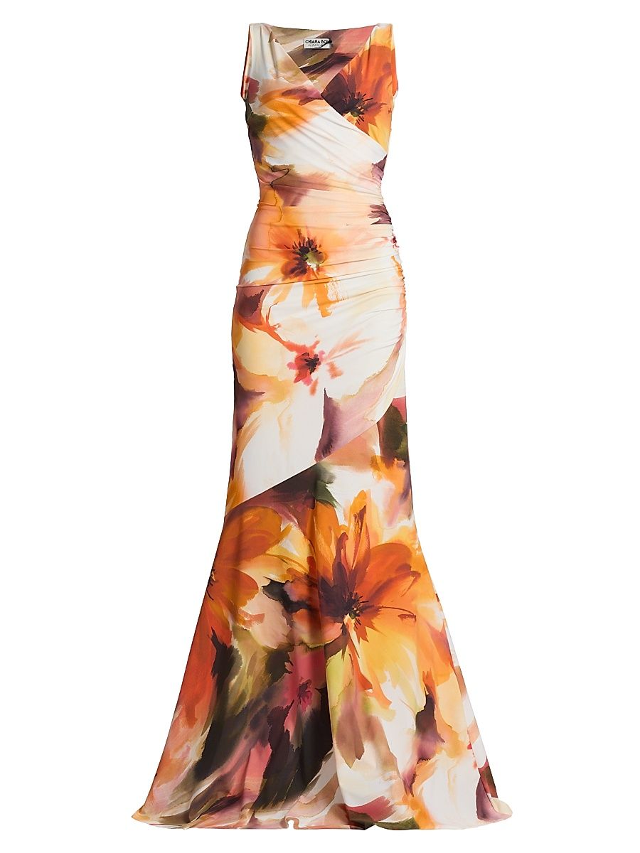 Women's Honui Floral V-Neck Mermaid Gown - Linda Amber Print - Size 18