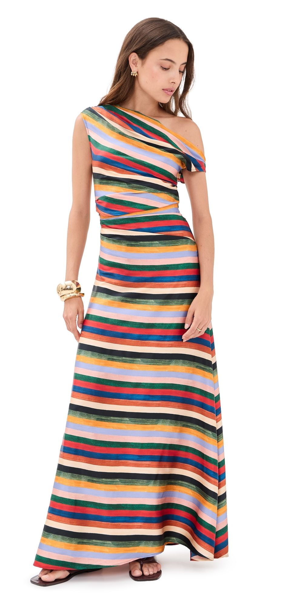 STAUD Phare Silk Maxi Dress Artist Stripe 0
