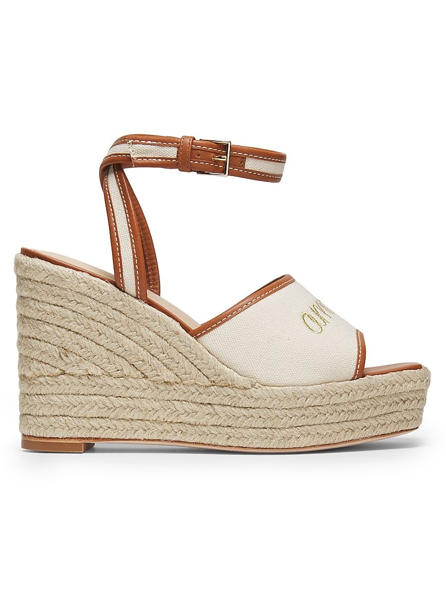 Women's Jesse 115MM Canvas Espadrille Platform Wedge Sandals - Natural Cognac - Size 10