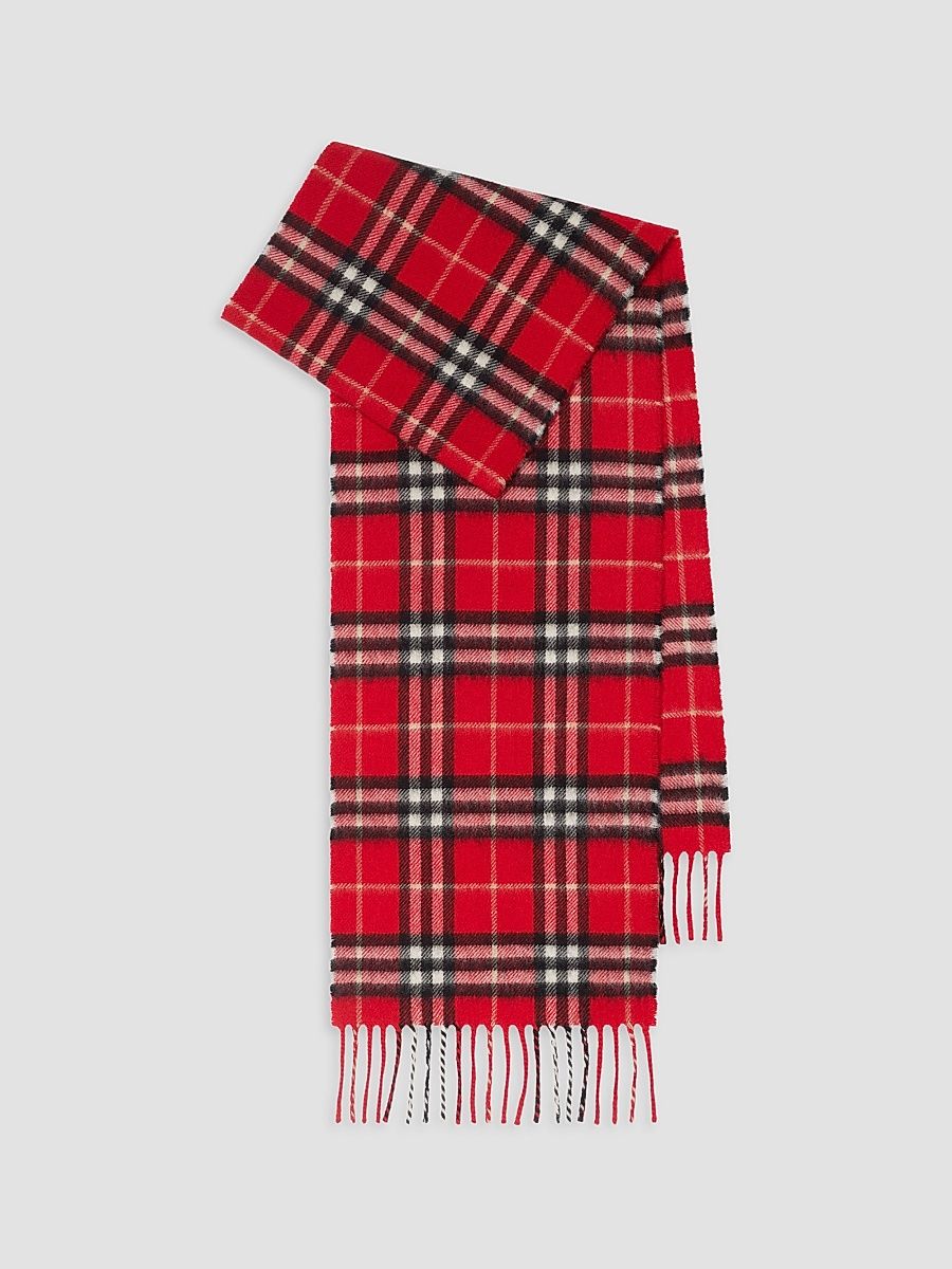 Kid's Check Cashmere Scarf - Poppy Red