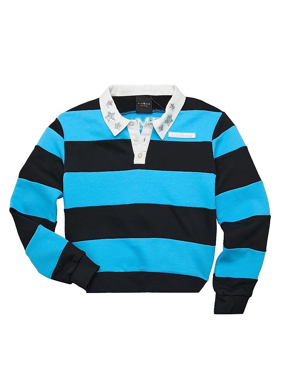 Little Girl's & Girl's Striped Polo Sweatshirt - Black - Size 16