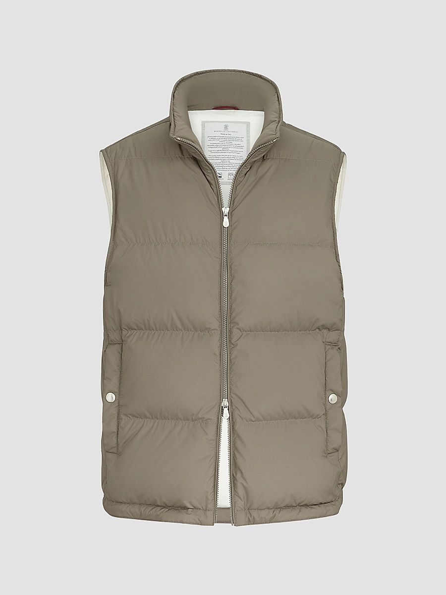 Men's Lightweight Techno Fabric Down Vest with Packable Hood - Military - Size XXXXL