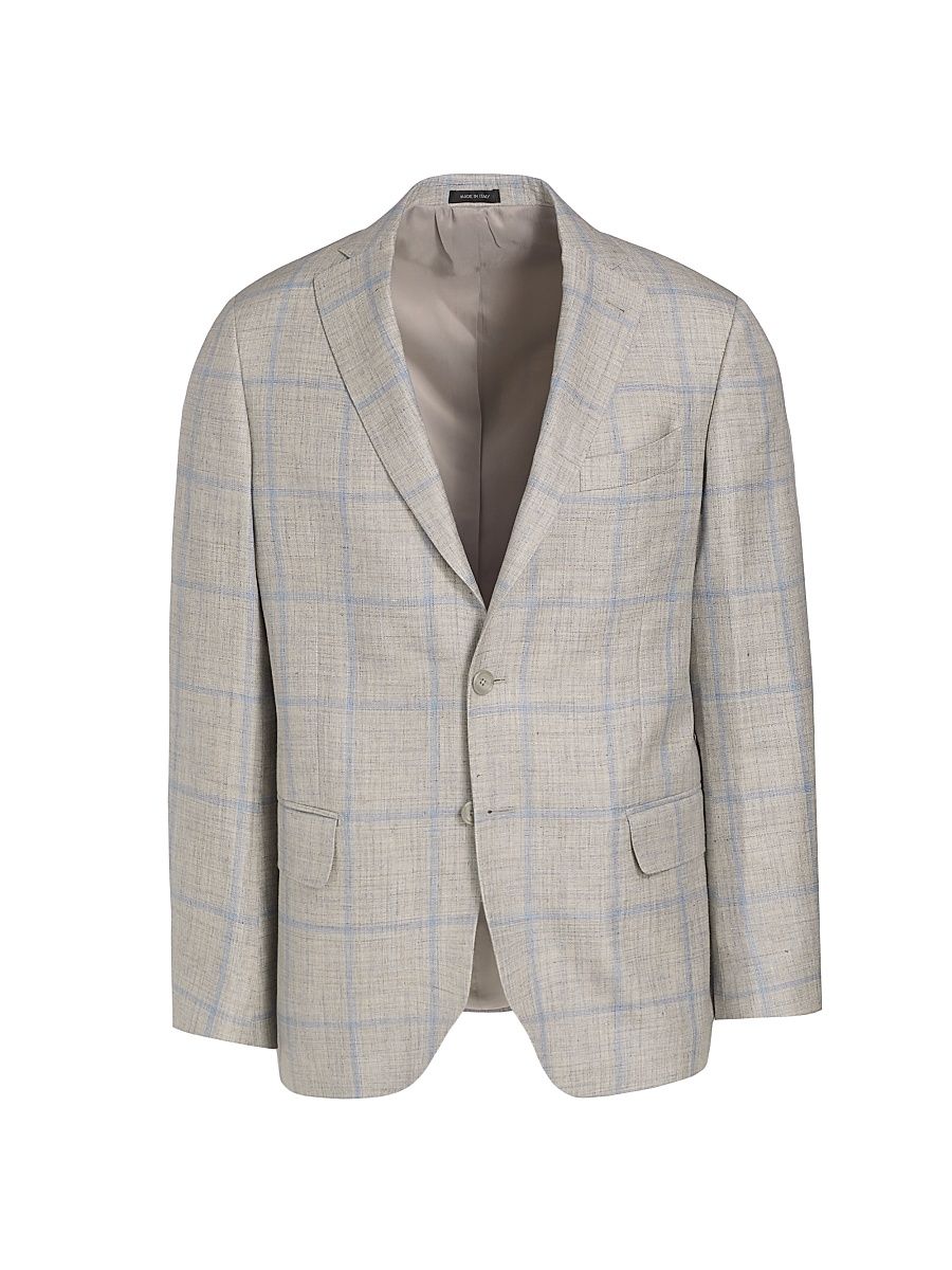 Men's COLLECTION Windowpane Wool & Silk-Blend Two-Button Sport Coat - Soft Blue - Size 46