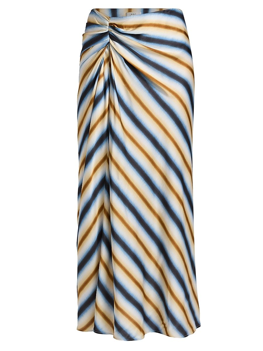 Women's Jean Striped Satin Midi-Skirt - Tahoe Blue Milk Chocolate - Size 14