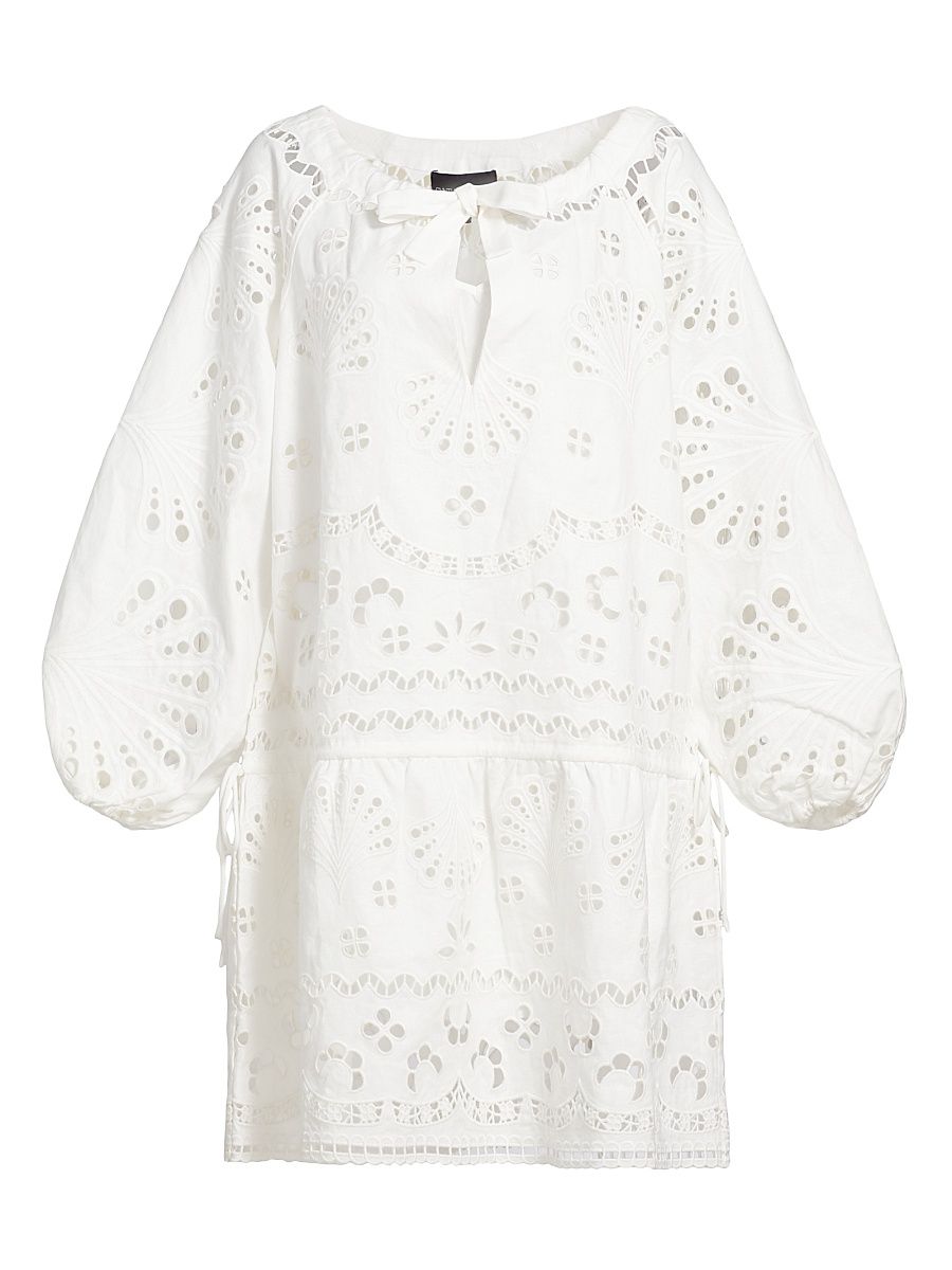 Women's Embroidered Drop-Waist Minidress - White - Size Large