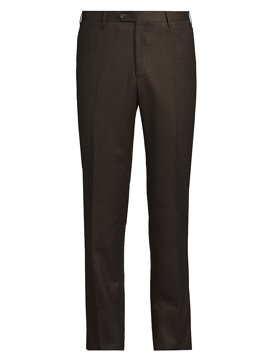 Corneliani Men's Wool Flannel Slim-Fit Trousers - Brown - Size 40