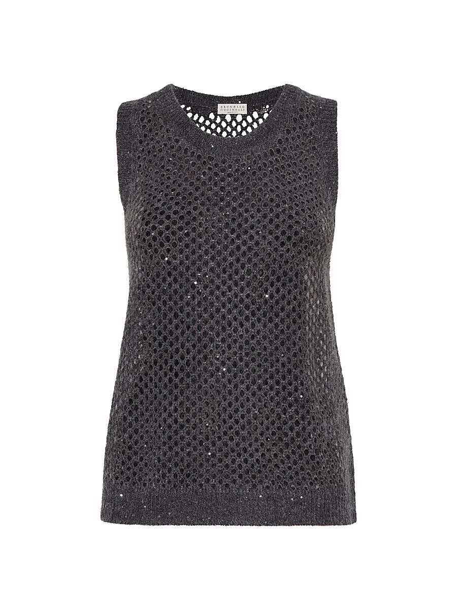 Women's Mohair Cotton and Wool Dazzling Mesh Knit Top - Anthracite - Size Small