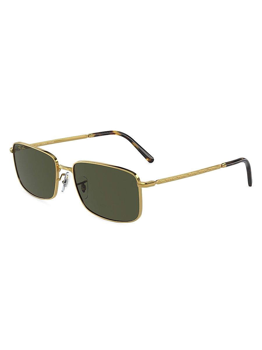 Men's RB3717 60MM Metal Rectangular Sunglasses - Yellow Gold Green