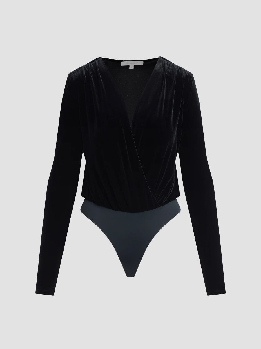 Favorite Daughter Women's The Velvet Wrap Bodysuit - Black - Size Medium