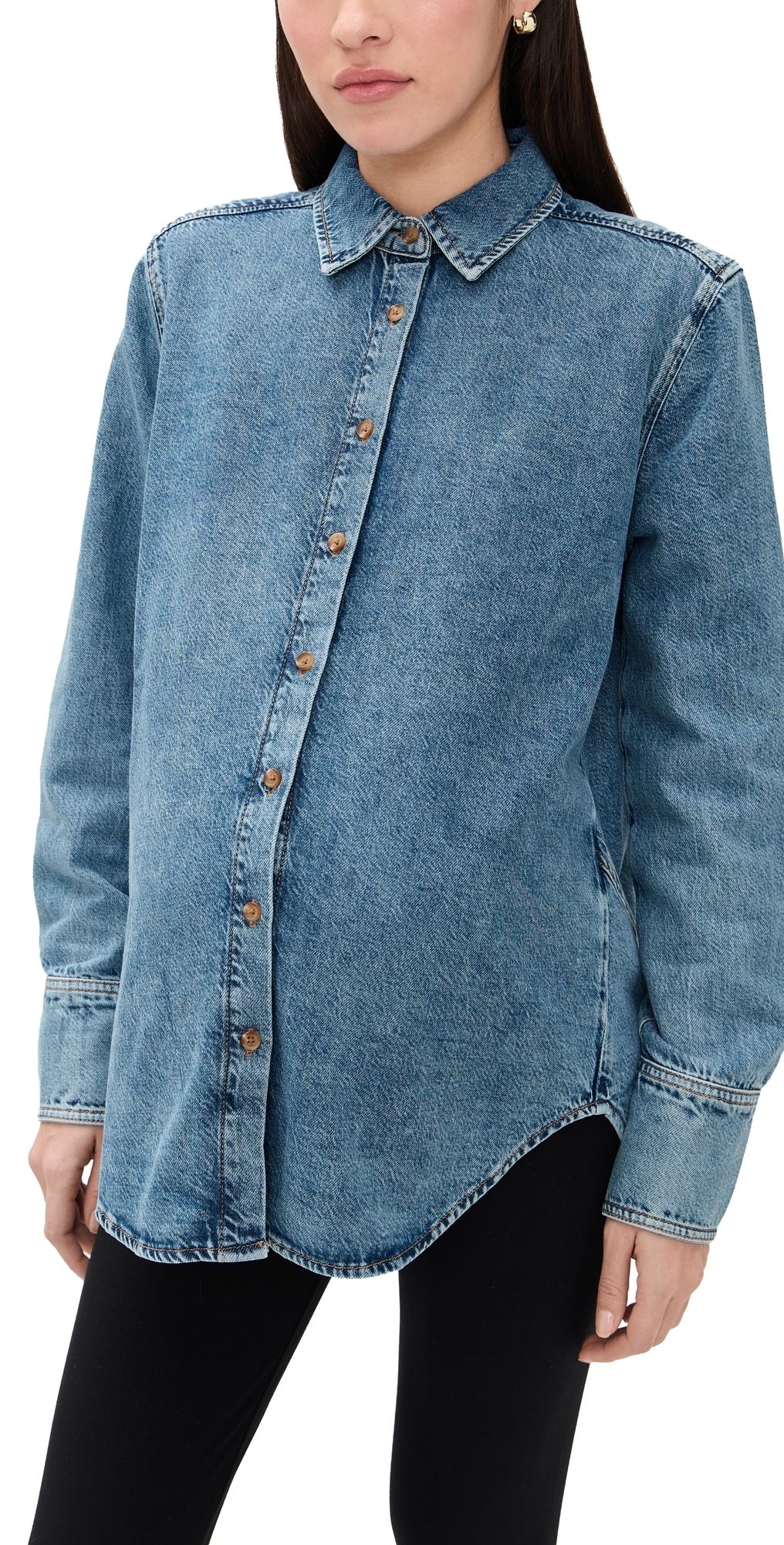 HATCH The Drapey Denim Boyfriend Shirt Vintage Dream Blue XS