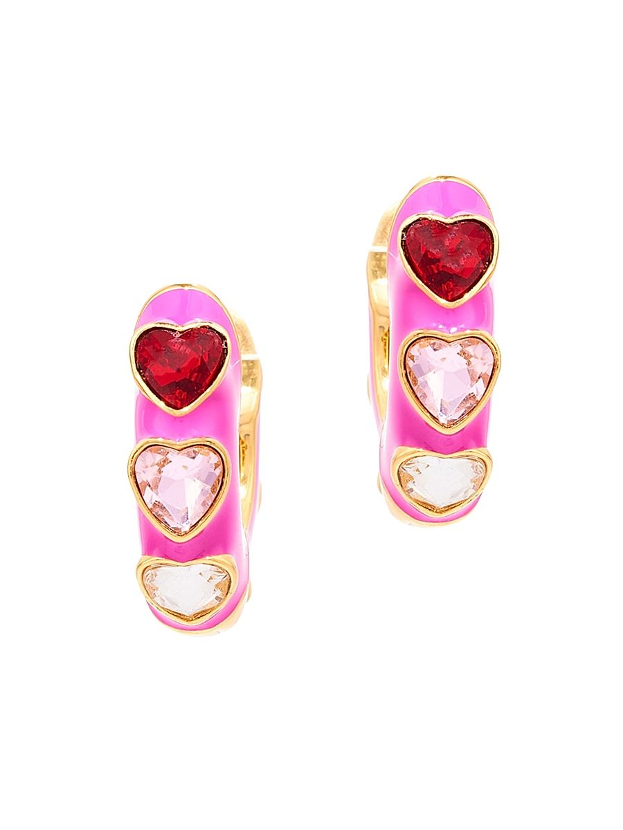 Women's Freyja 14K-Gold-Plated, Enamel & Glass Crystal Heart Hoop Earrings - Pink Multi