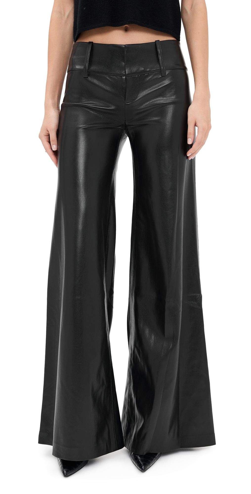 ALICE + OLIVIA Olivia Vegan Leather Wide Leg Flare Pants Black 10