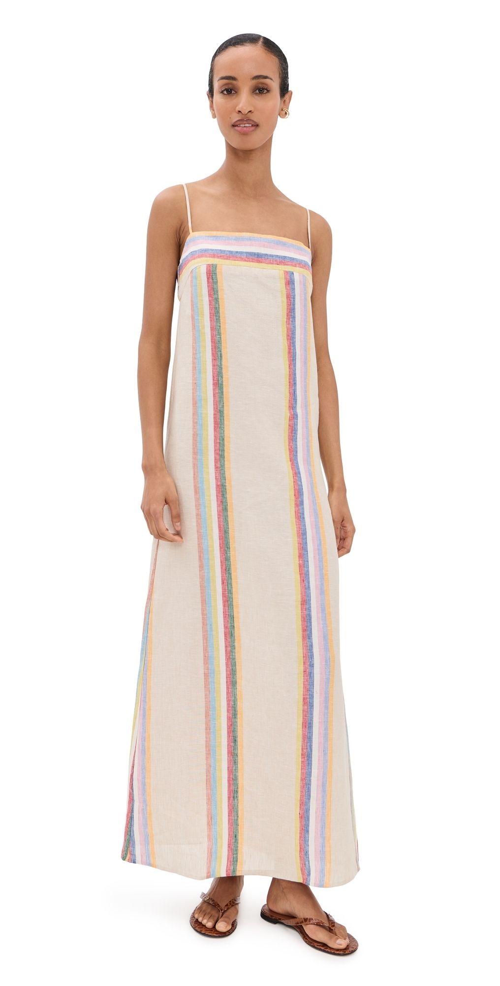 STAUD Laura Linen Dress Day Trip Stripe XL
