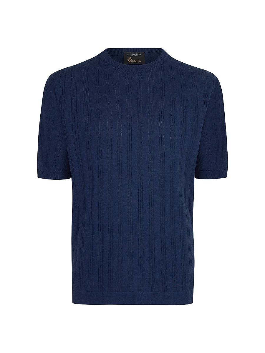 Men's Exclusive Vicuna and Cotton Sweater - Deep Blue - Size 44