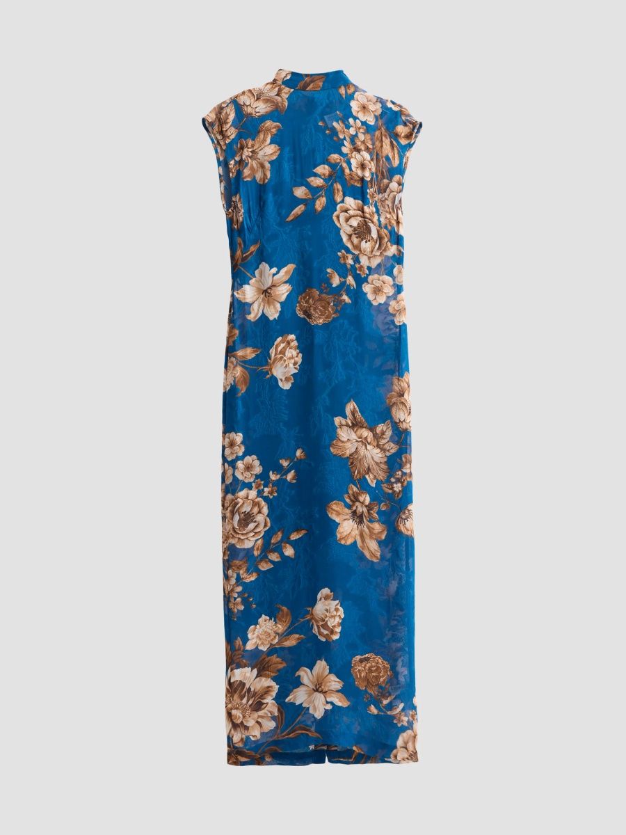 Hemant & Nandita Women's Floral Sheath Midi Dress - Teal - Size XL