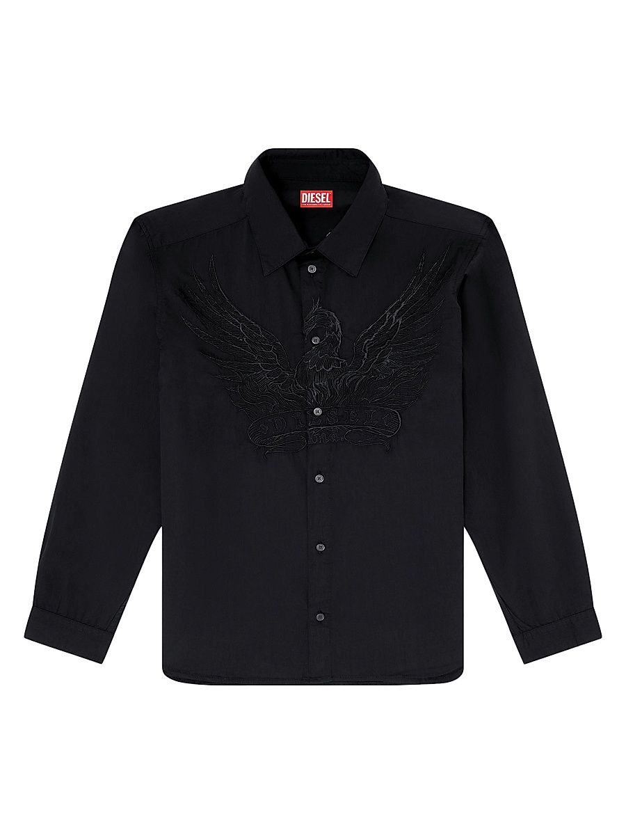 Men's Embroidered Cotton Overshirt - Black - Size 36
