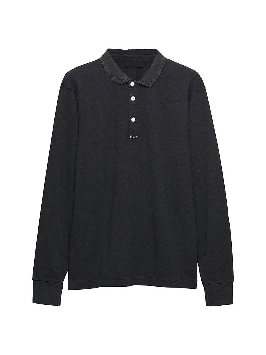 Men's Long-Sleeved Cotton Polo Shirt - Grey - Size XXXL