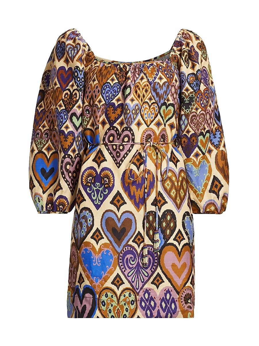 Women's Hearts Ikat Cream Long-Sleeve Minidress - Hearts Ikat Cream - Size Small