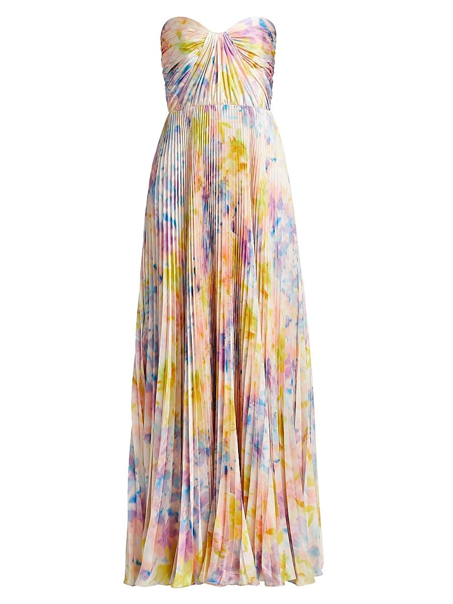 Women's Naomi Abstract Print Satin Strapless Gown - Spring Lillies - Size XL