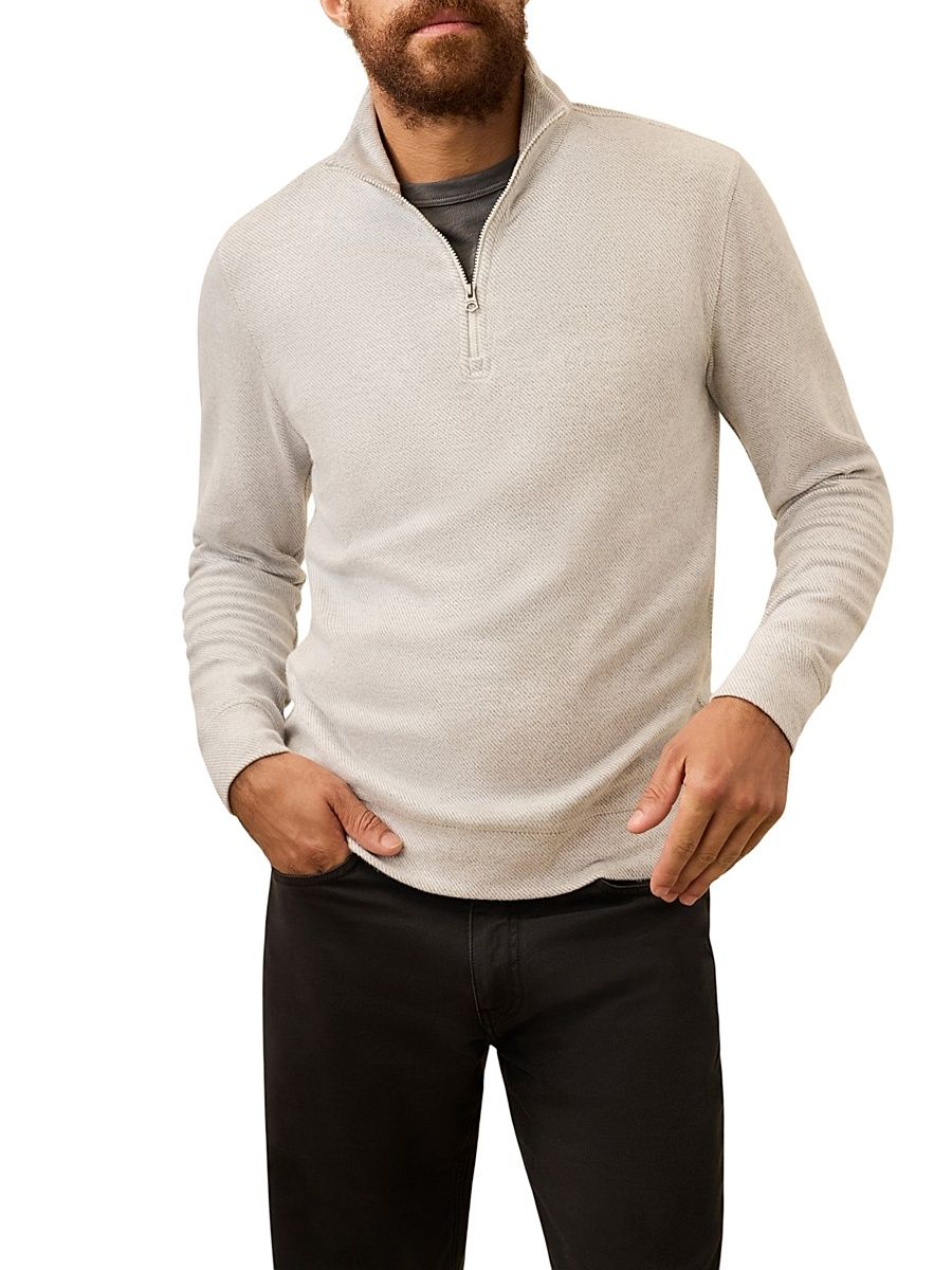 Men's Legend Herringbone Stretch-Cotton Quarter-Zip Sweater - Alpine Grey Herringbone - Size Small