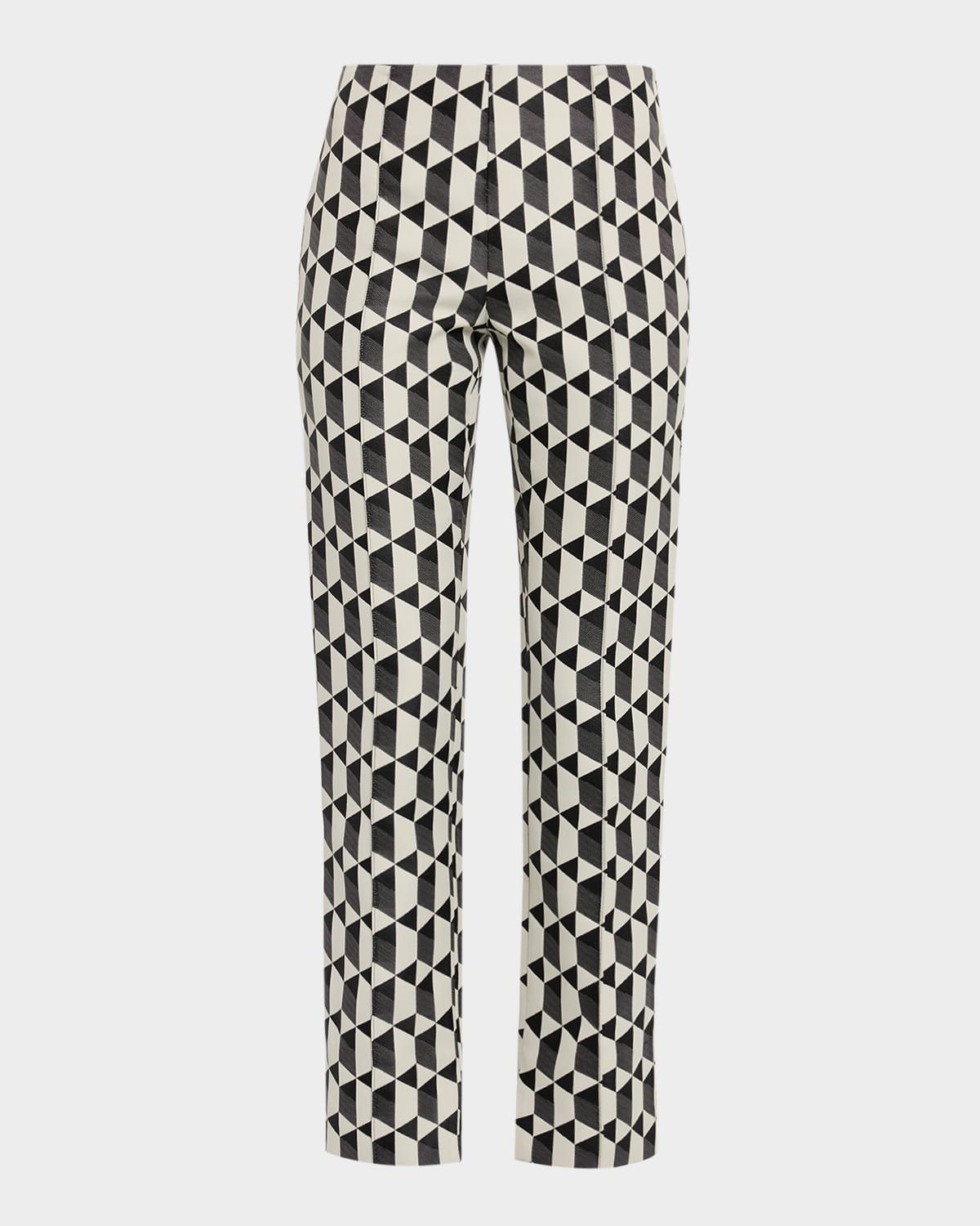 Lisa Geo Jacquard Straight-Leg Split Pants