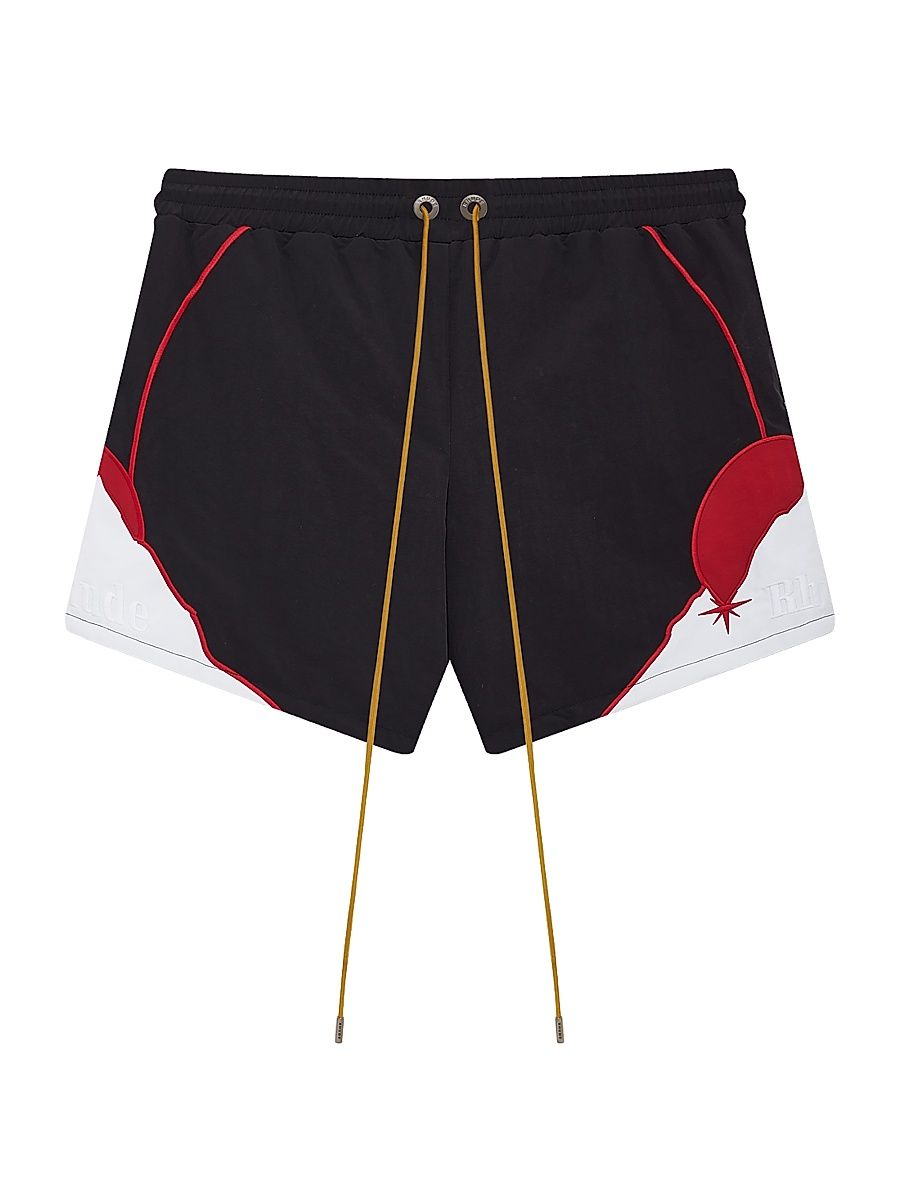 Men's Moonlight Pista Colorblocked Drawstring Shorts - Black Red White - Size Large