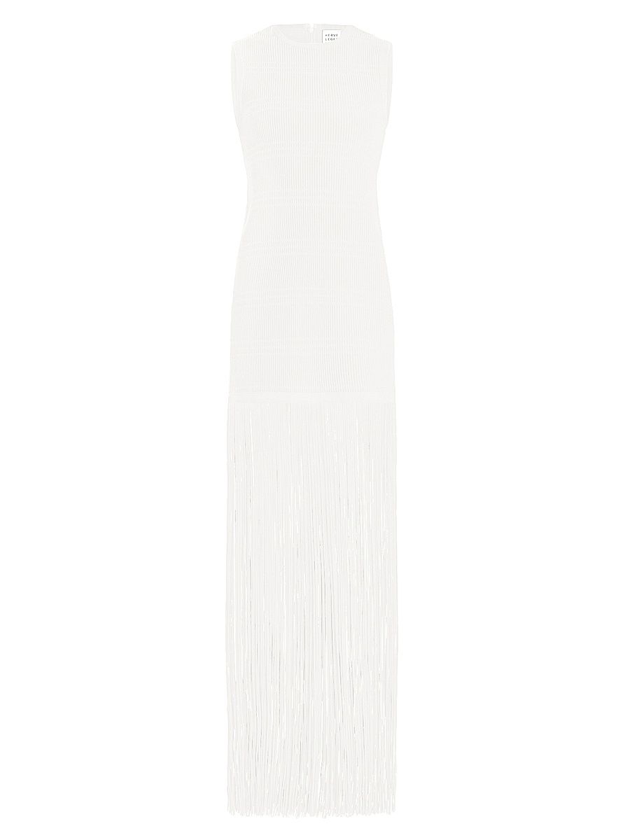 Women's Ottoman-Knit Fringe Maxi Dress - Alabaster - Size Medium