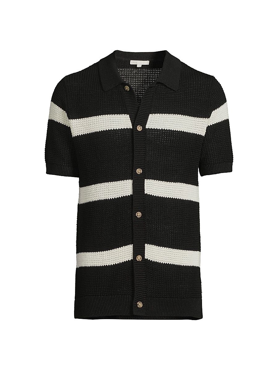 Men's Linen Button-Front Sweater - Black Egret - Size XL