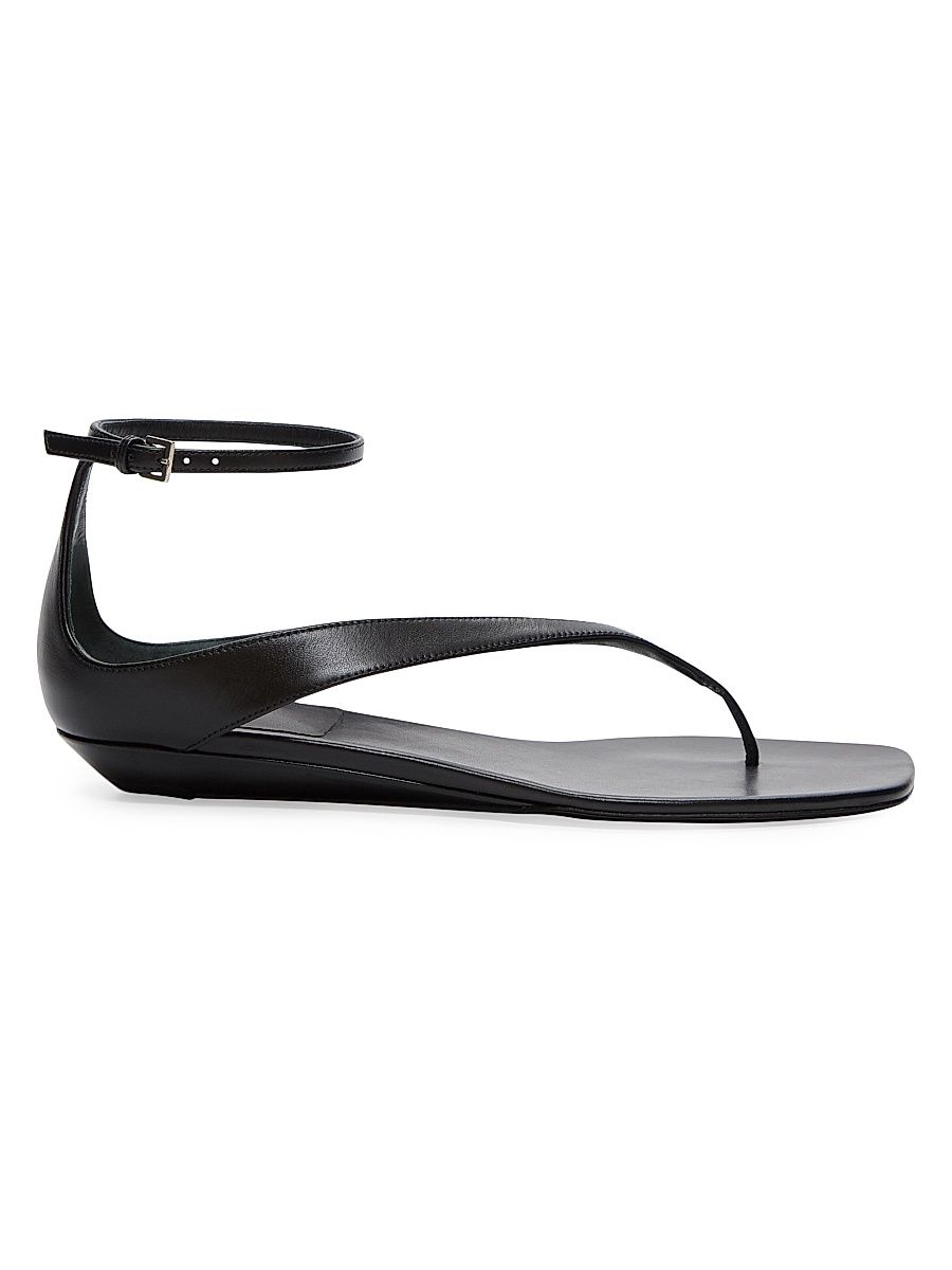 Women's Zio Leather Flat Wedge Sandals - Black - Size 6