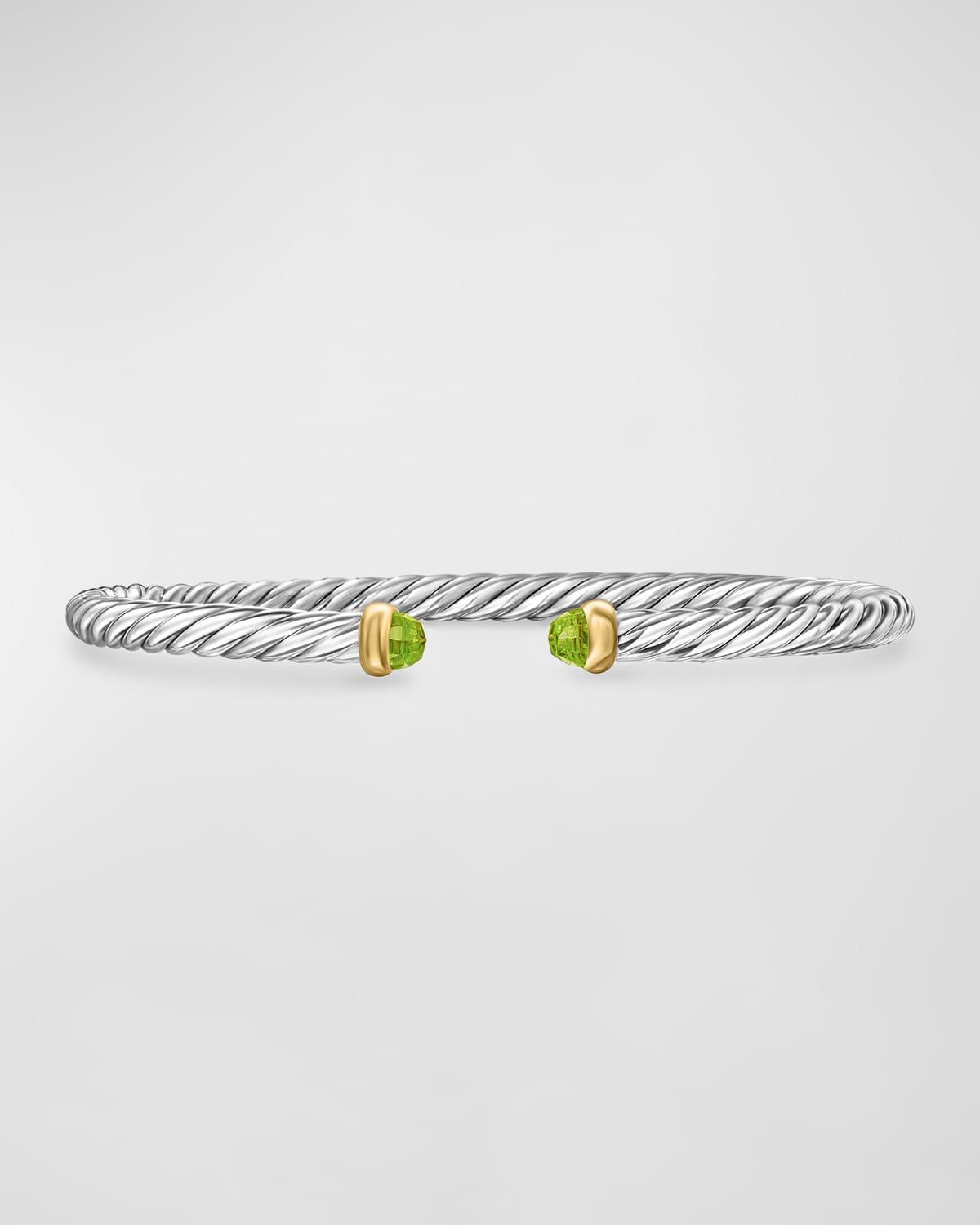 Cable Flex Bracelet with Gemstone in Silver and 14K Gold, 4mm