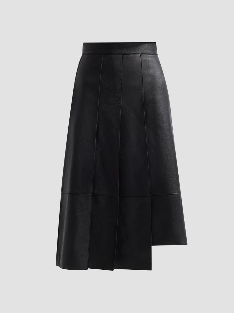 Akris Women's Nappa Leather Asymmetric Midi Skirt - Black - Size 2