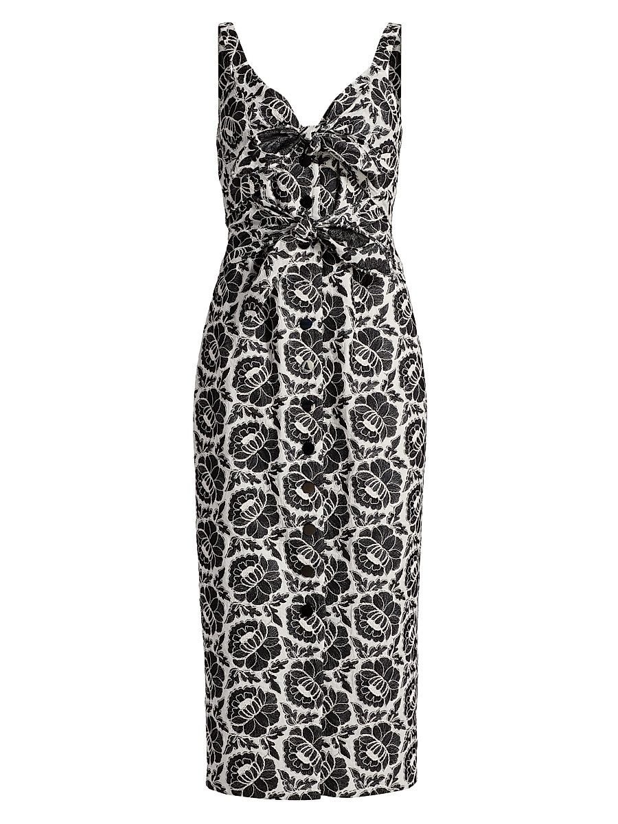 Women's Gia Floral Cotton Tie-Front Midi-Dress - Jet Optic - Size 14
