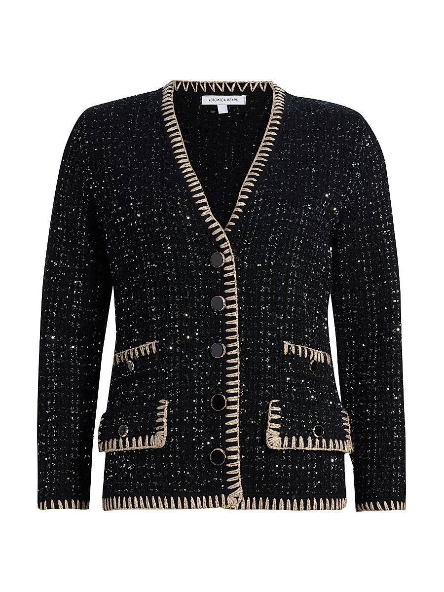 Women's Ceriani Sequined Metallic Knit Jacket - Black - Size Medium