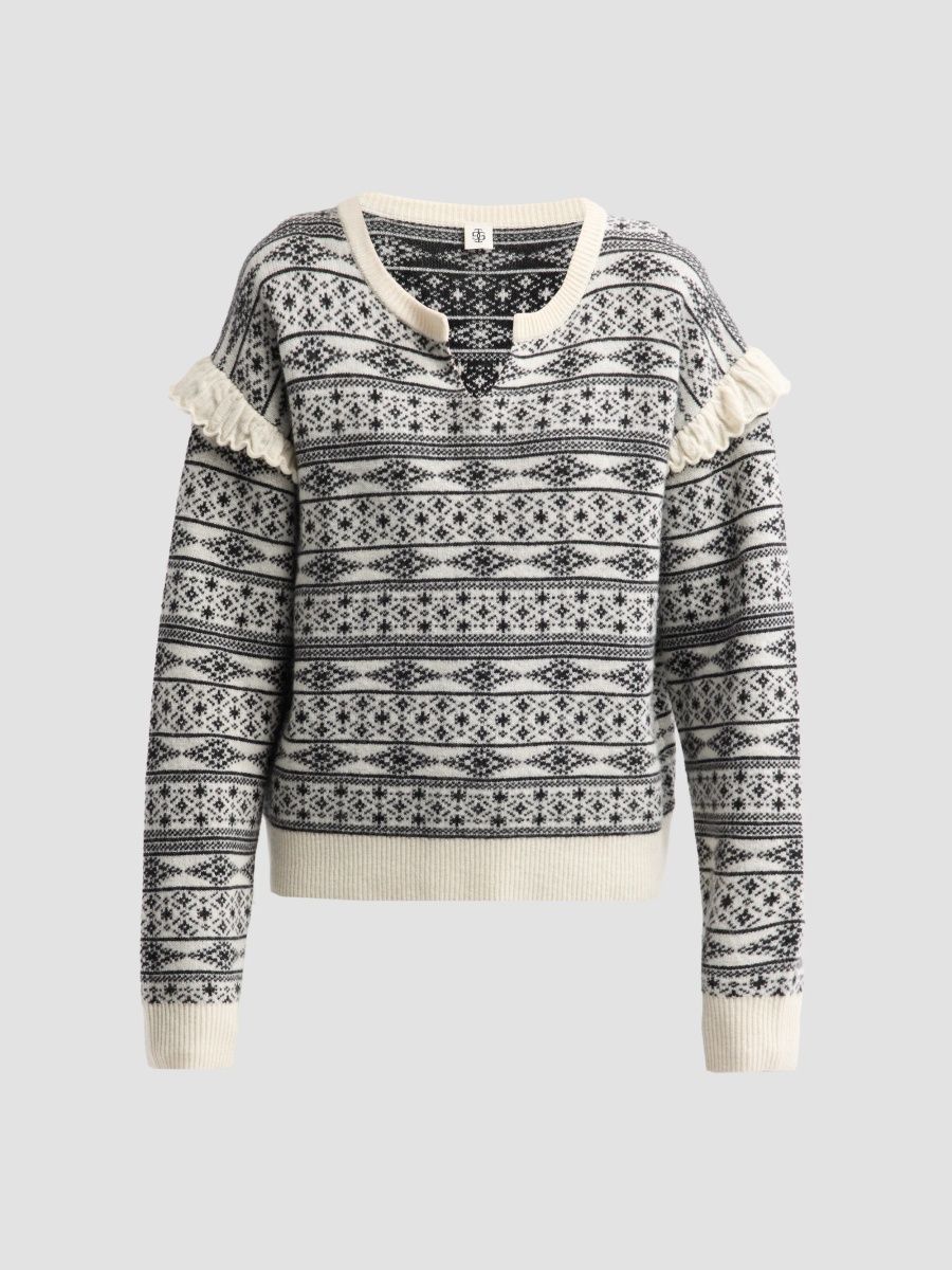 Women's Faroe Island Fair Isle Wool-Cashmere Sweater - Multicolor - Size 14