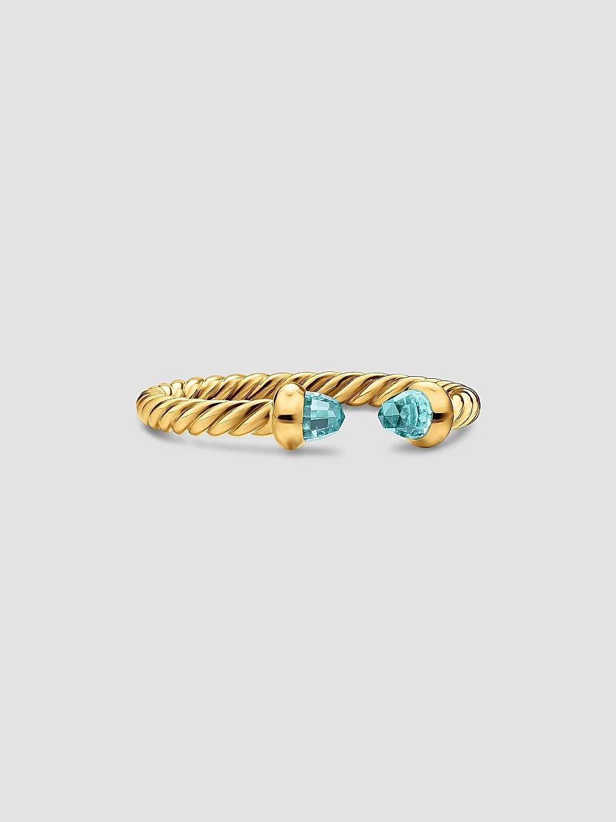 David Yurman Women's Micro Cablespira Flex Open Ring in 18K Yellow Gold - Amethyst - Size 9