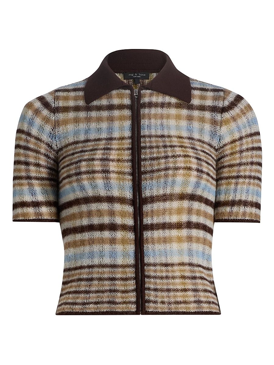 Women's Leva Zip Polo Sweater - Ivory Multi - Size Large