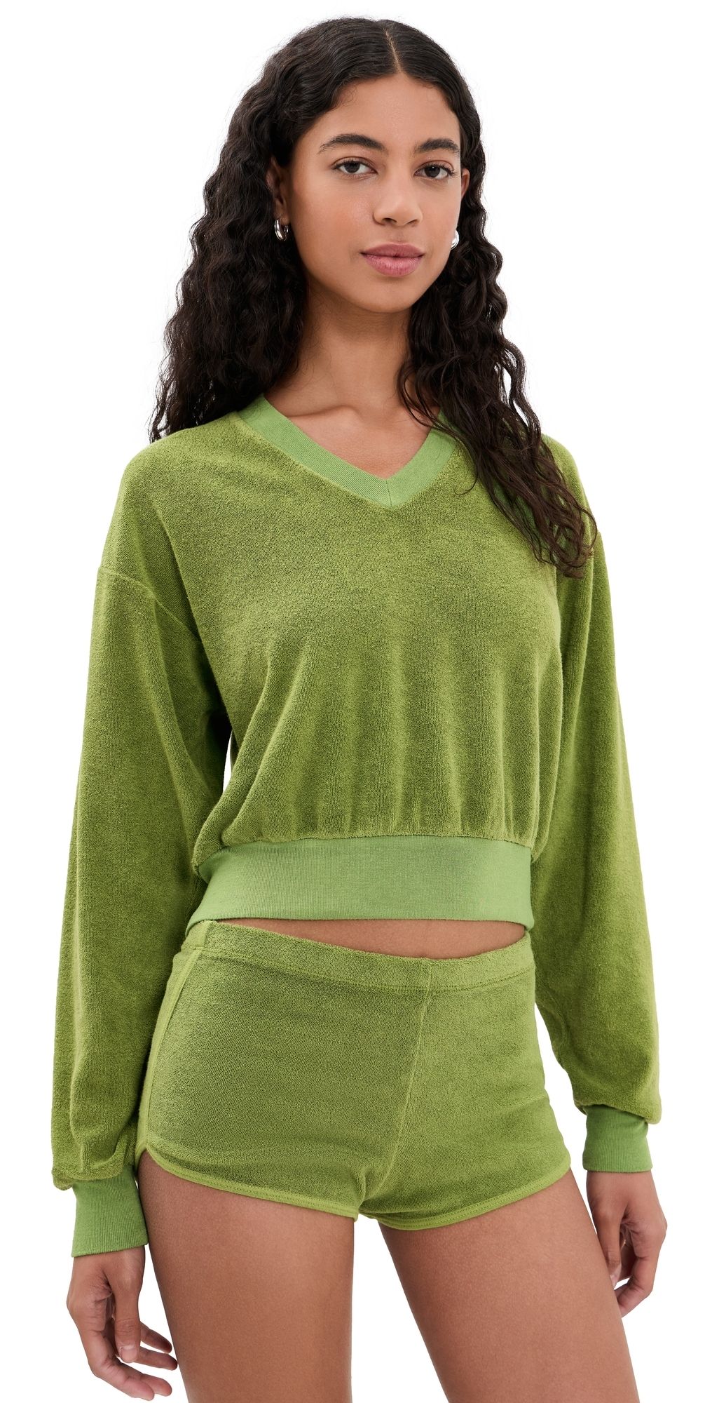 Éterne Cropped V Neck Sweatshirt Fern S