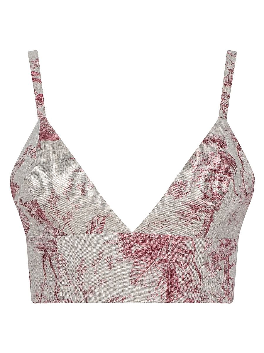 Women's Kaori Tropical Toile Linen Bralette - Tan Textured Jungle - Size XL