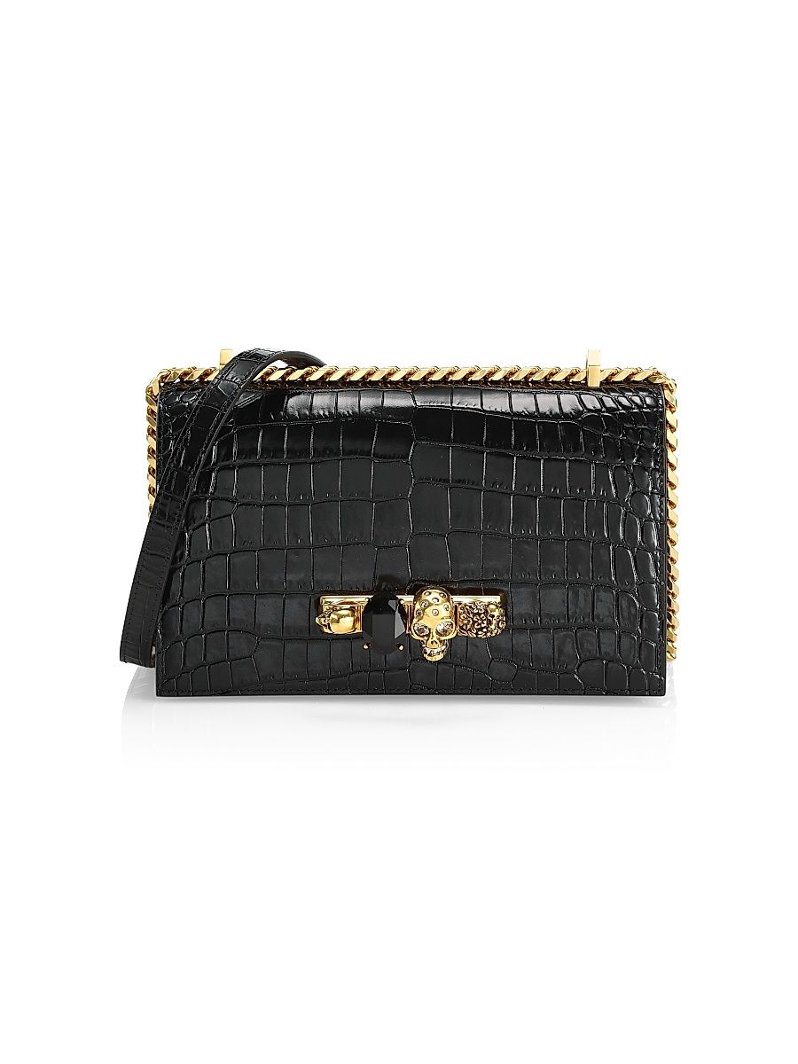 Women's Jewelled Satchel In Leather - Black