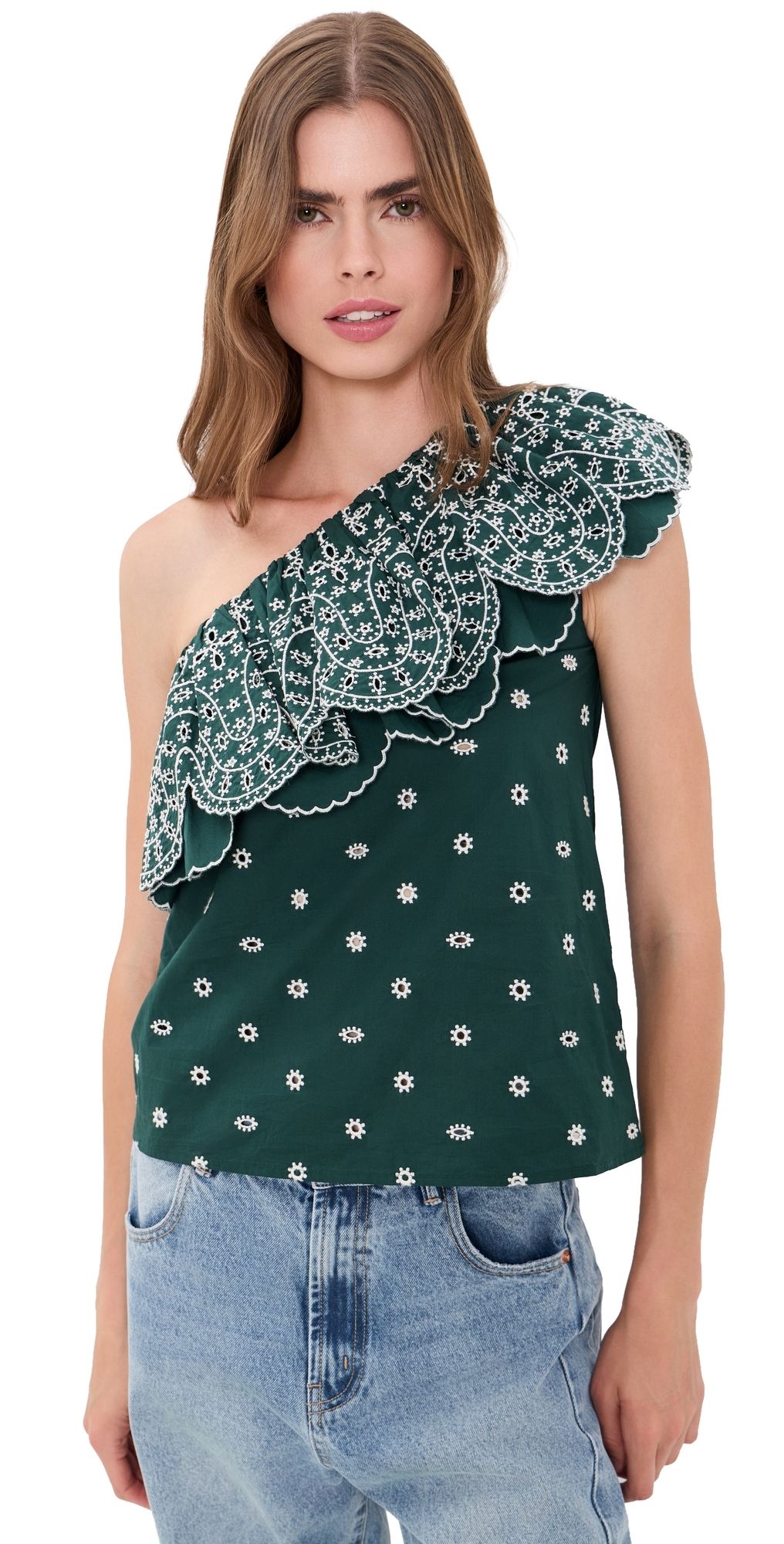 ESSENTIEL ANTWERP Kath Scallop Edge Top Combo1 Bottle Green 44