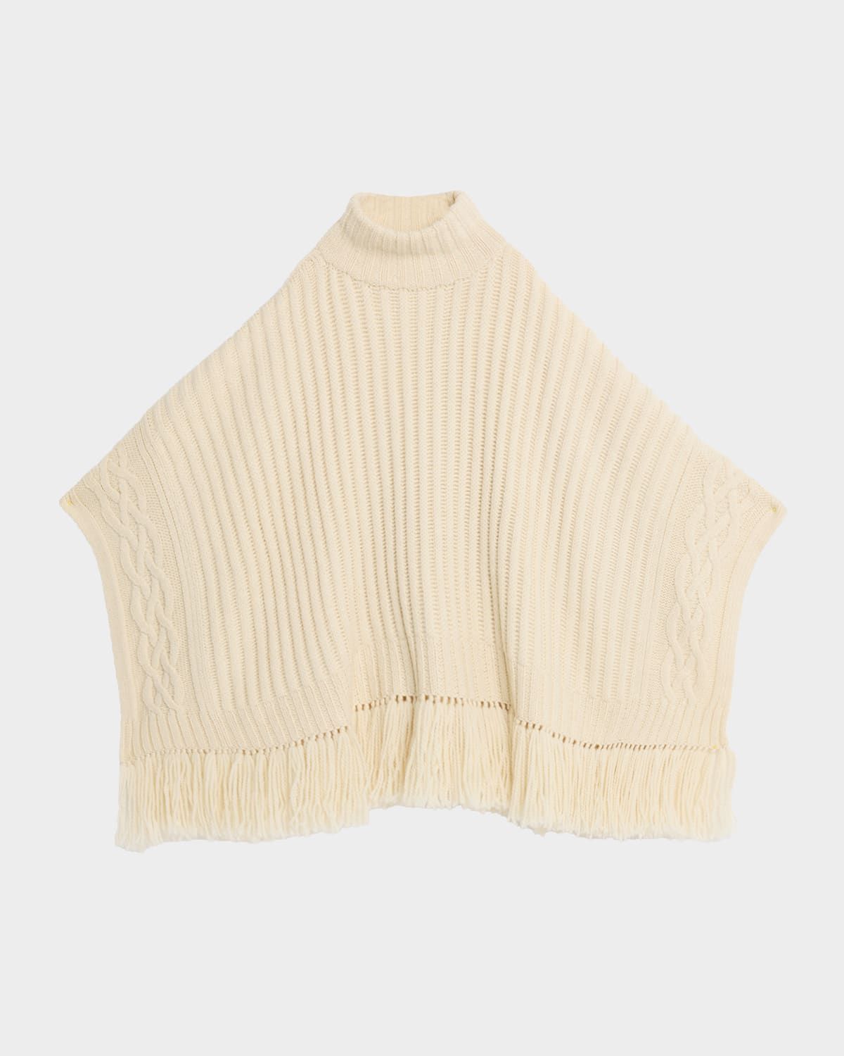 Hanni Turtleneck Tassel Fringe Wool Poncho
