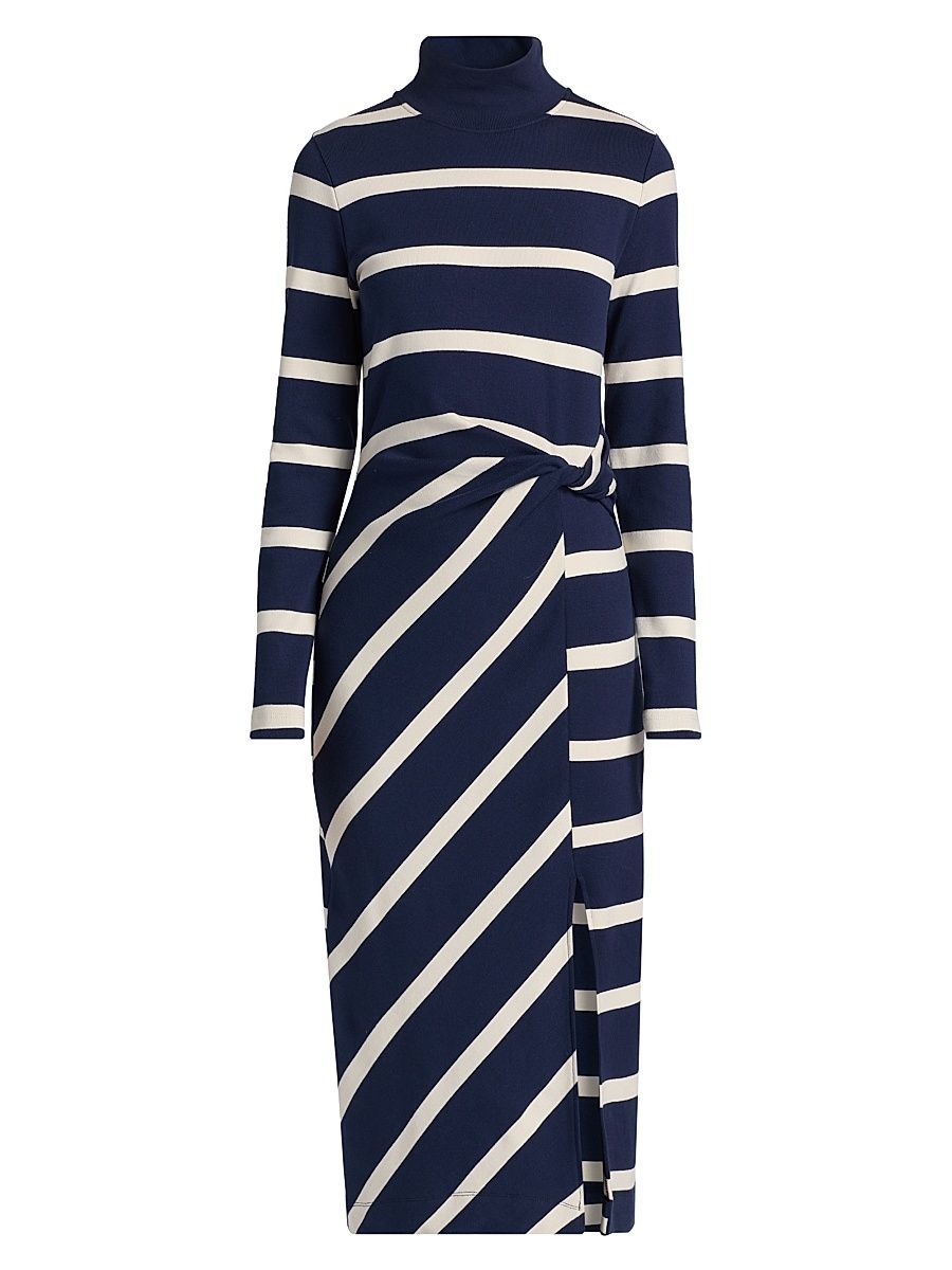 Women's Brindy Striped Stretch-Cotton Maxi Dress - Maritime Blue Cream Stripe - Size Medium